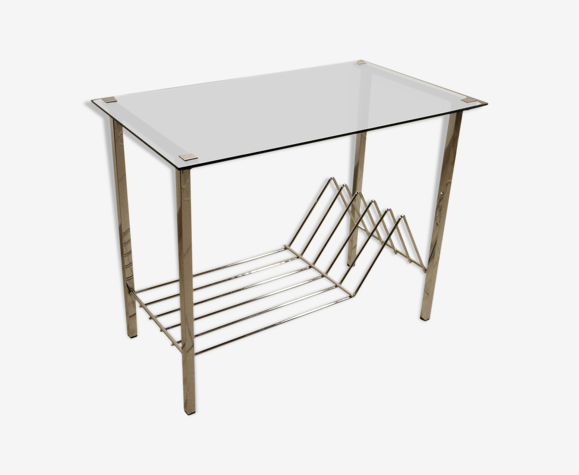 Table basse métal chromé et verre 1970