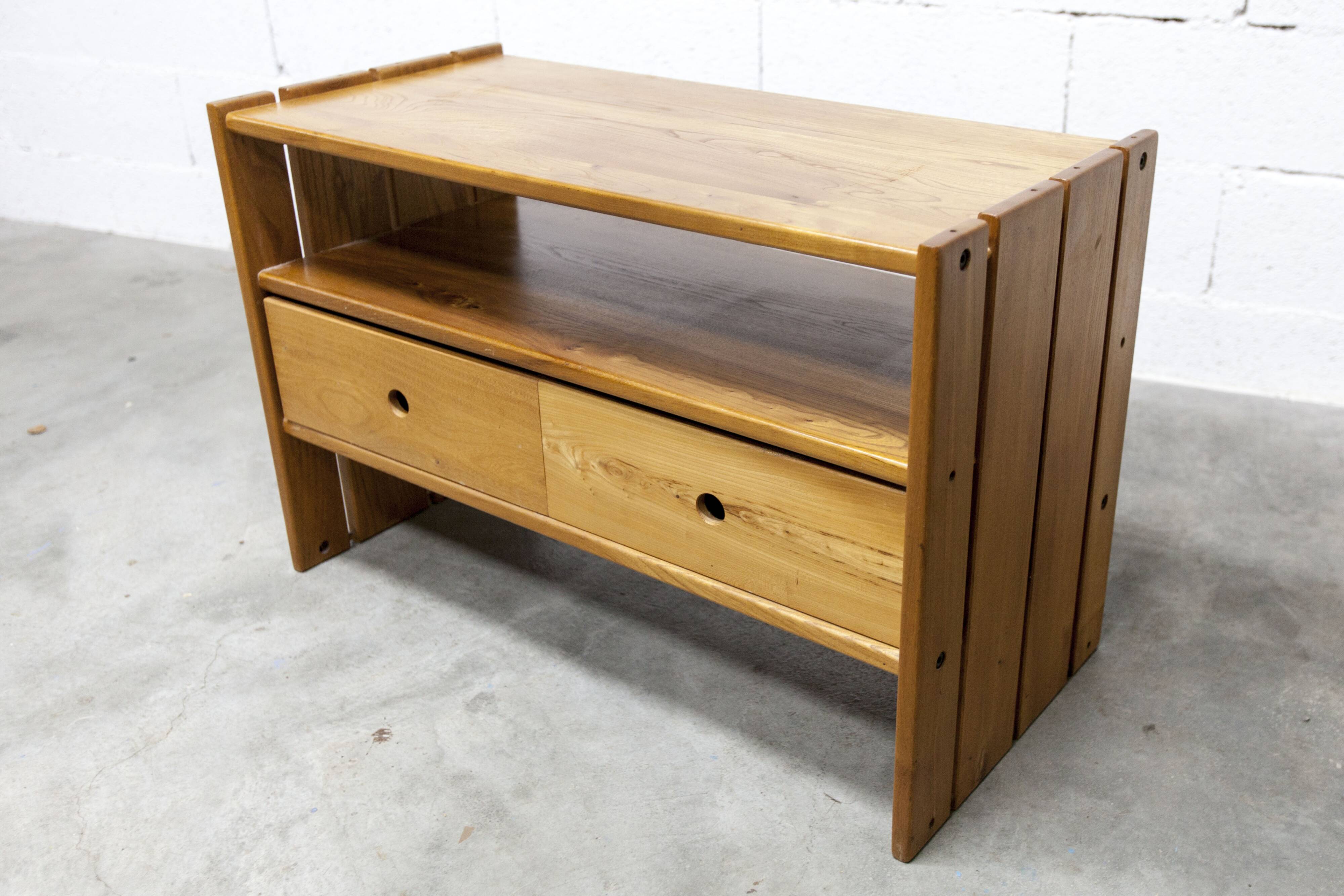 Low furniture Maison Regain solid elm 1960 with drawer