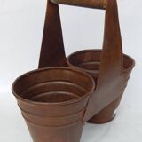 Metal Iron Pot Wooden Handle 2 Compartments Old