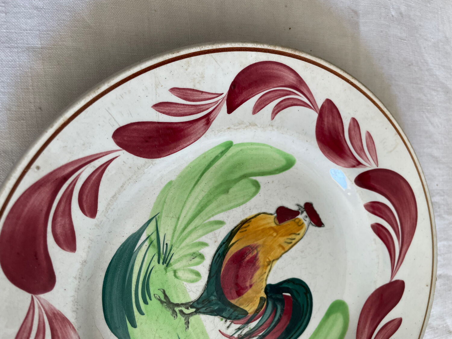Flat plate old rooster earthenware Digoin Sarreguemines