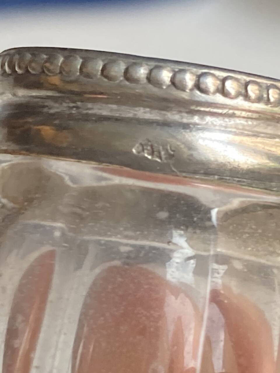 Set of hallmarked silver and fluted domed glass salt/pepper shakers