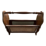 Wooden and cane newspaper rack