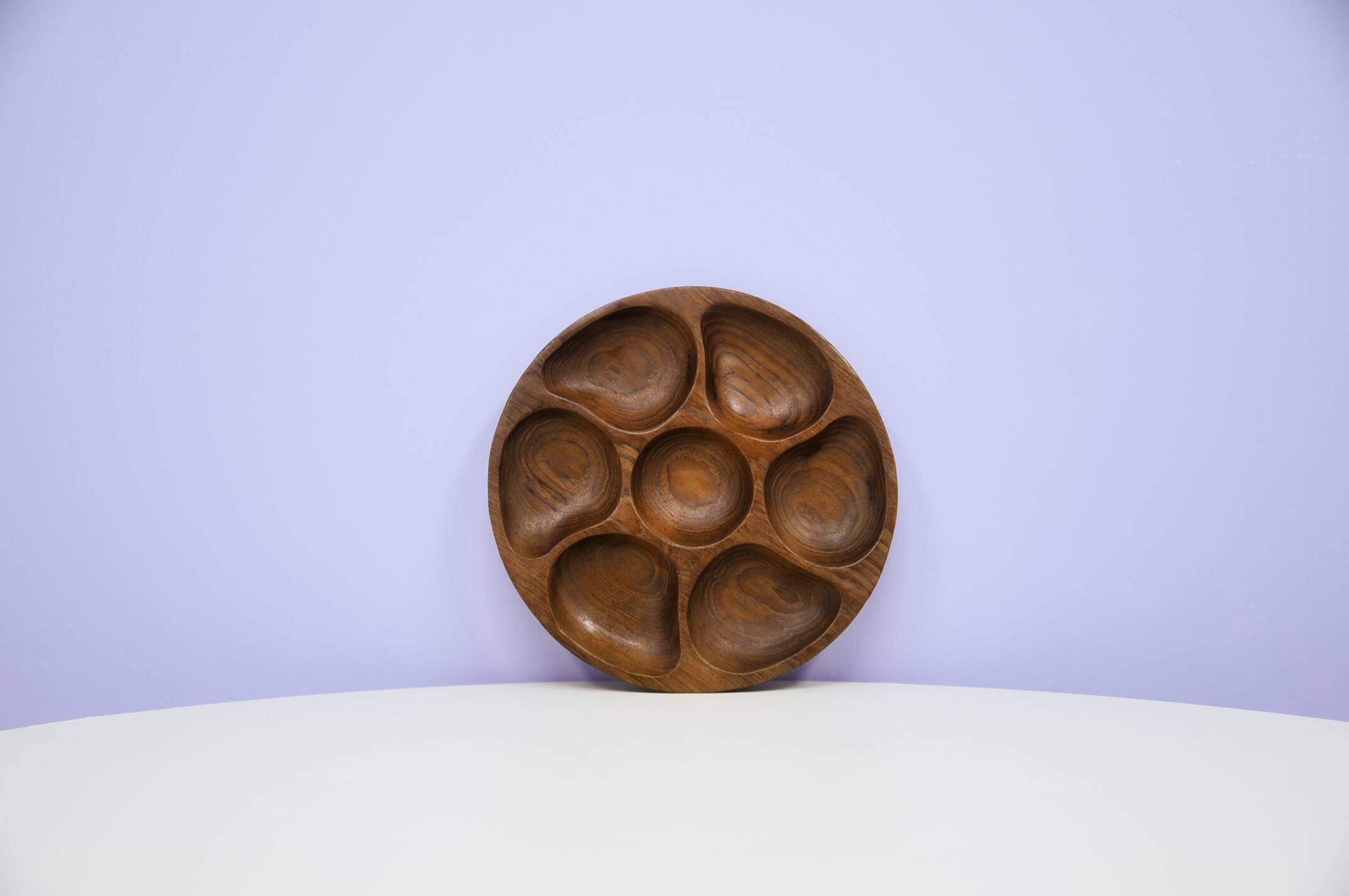 vintage teak round snack bowl