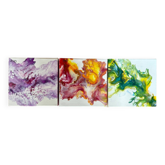 Acrylic triptych painting on canvas