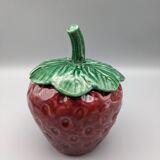Condiment jar mustard jam in the shape of strawberry