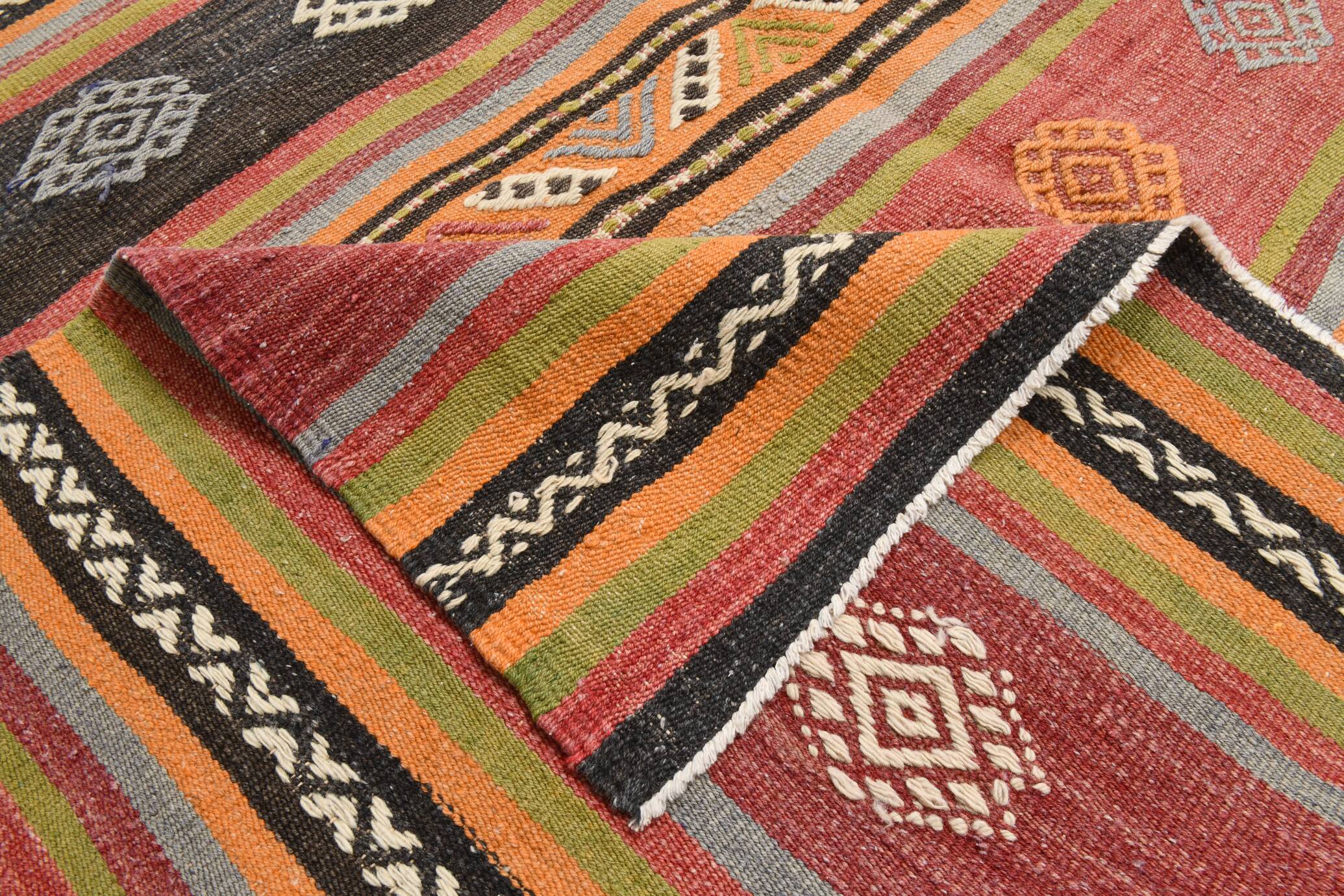 6x12 Long Wide Red Striped Kilim Rug,  190x356Cm