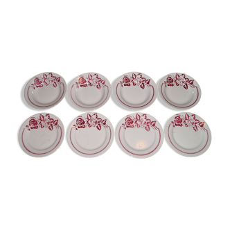 Lot de 8 assiettes plates et creuses en faïence à décor floral années 60/70 Digoin Sarreguemines