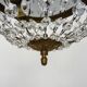 Old crown ceiling light with 2 bulbs, half basket with glass pendants.