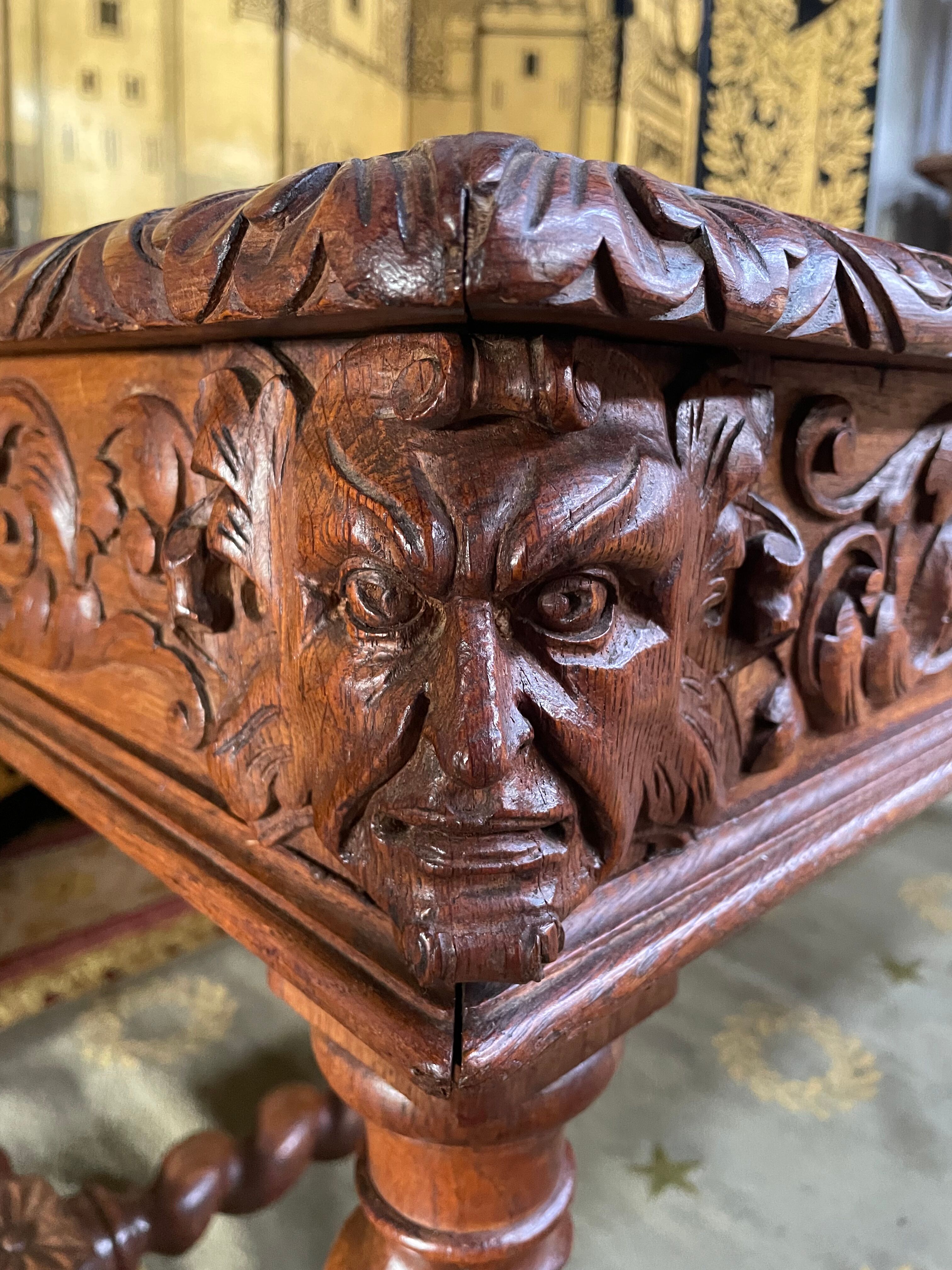 Office style Louis XIII solid oak carved restored