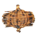 Vintage basket in woven rattan - fruit bowl empty-pocket 1960-1970 Hippie