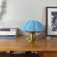 Vintage Art Deco modernist lamp with blue opaline glass and brass.
