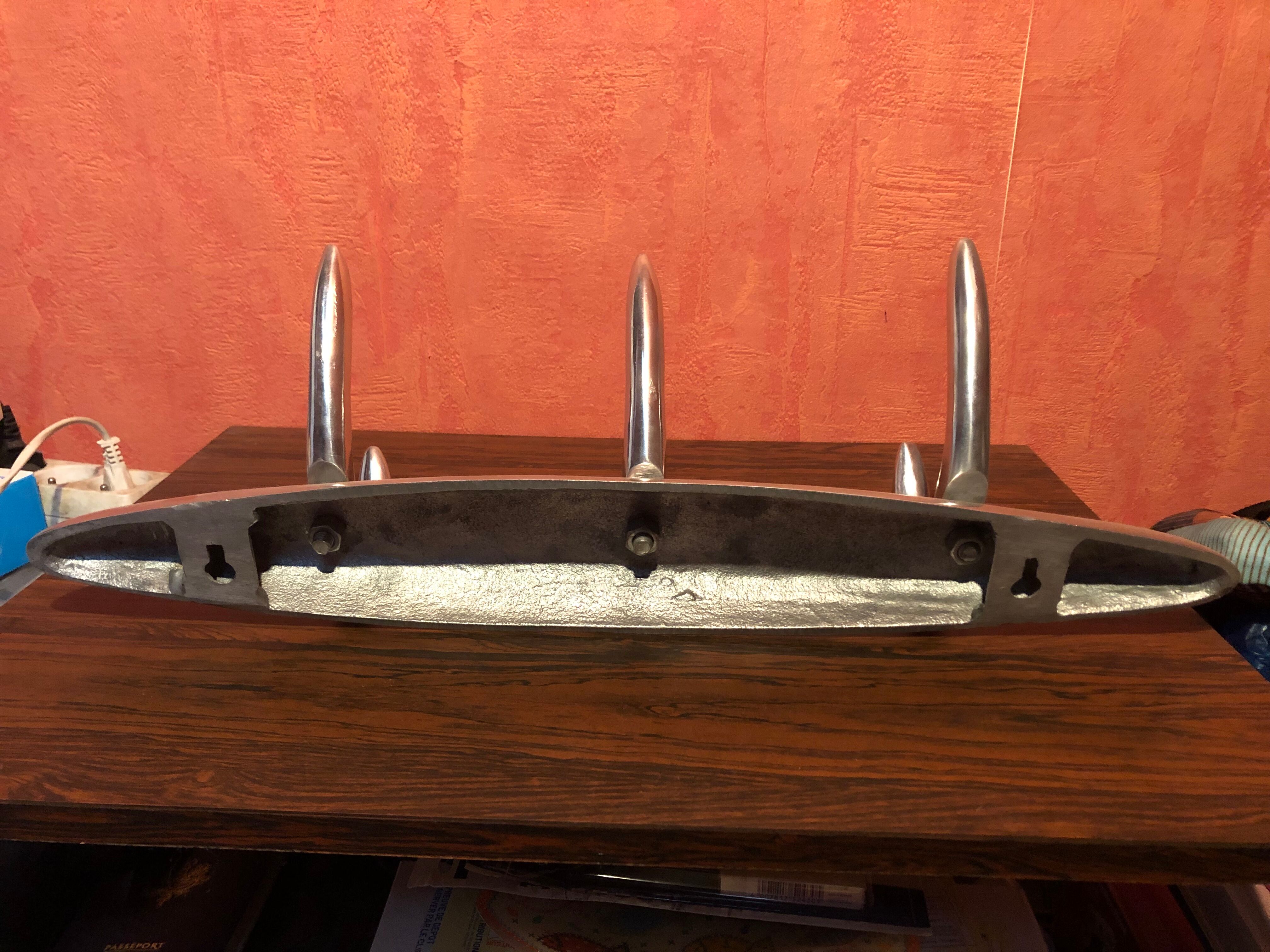 Old wall coat rack 3 patères doubles metal chrome design vintage