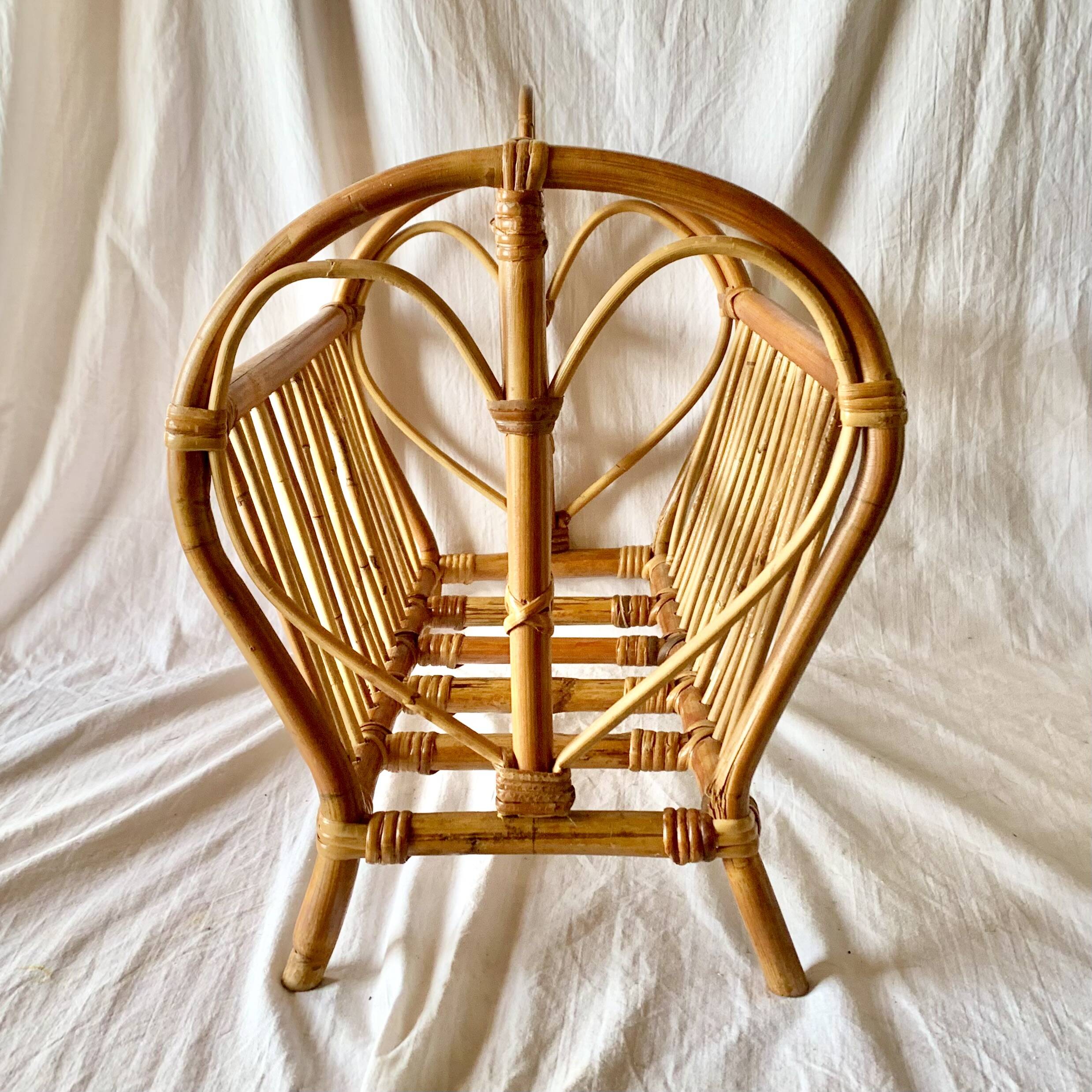 Vintage bamboo and rattan magazine rack
