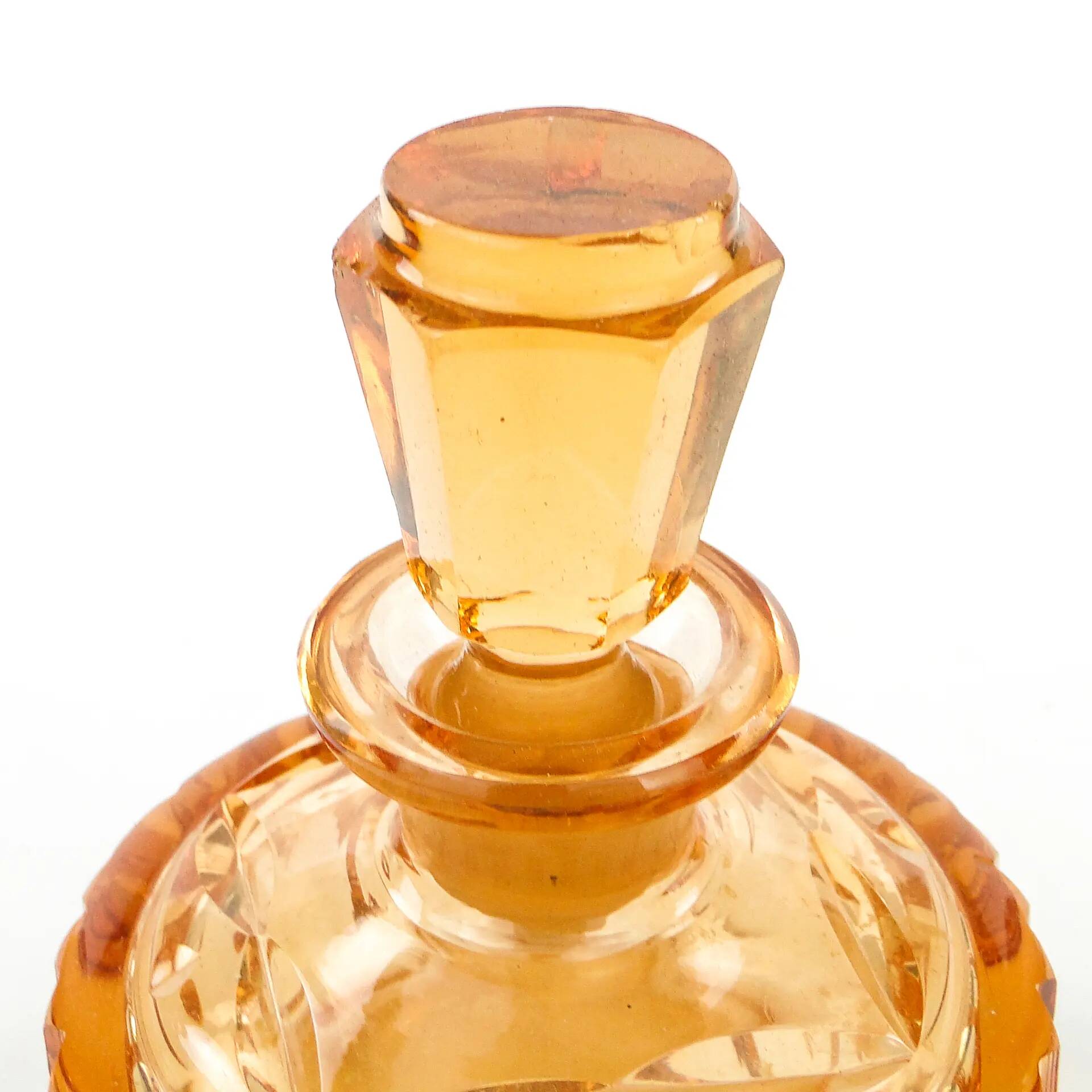 Art déco decanter, orange crystal, Poland, 1930s