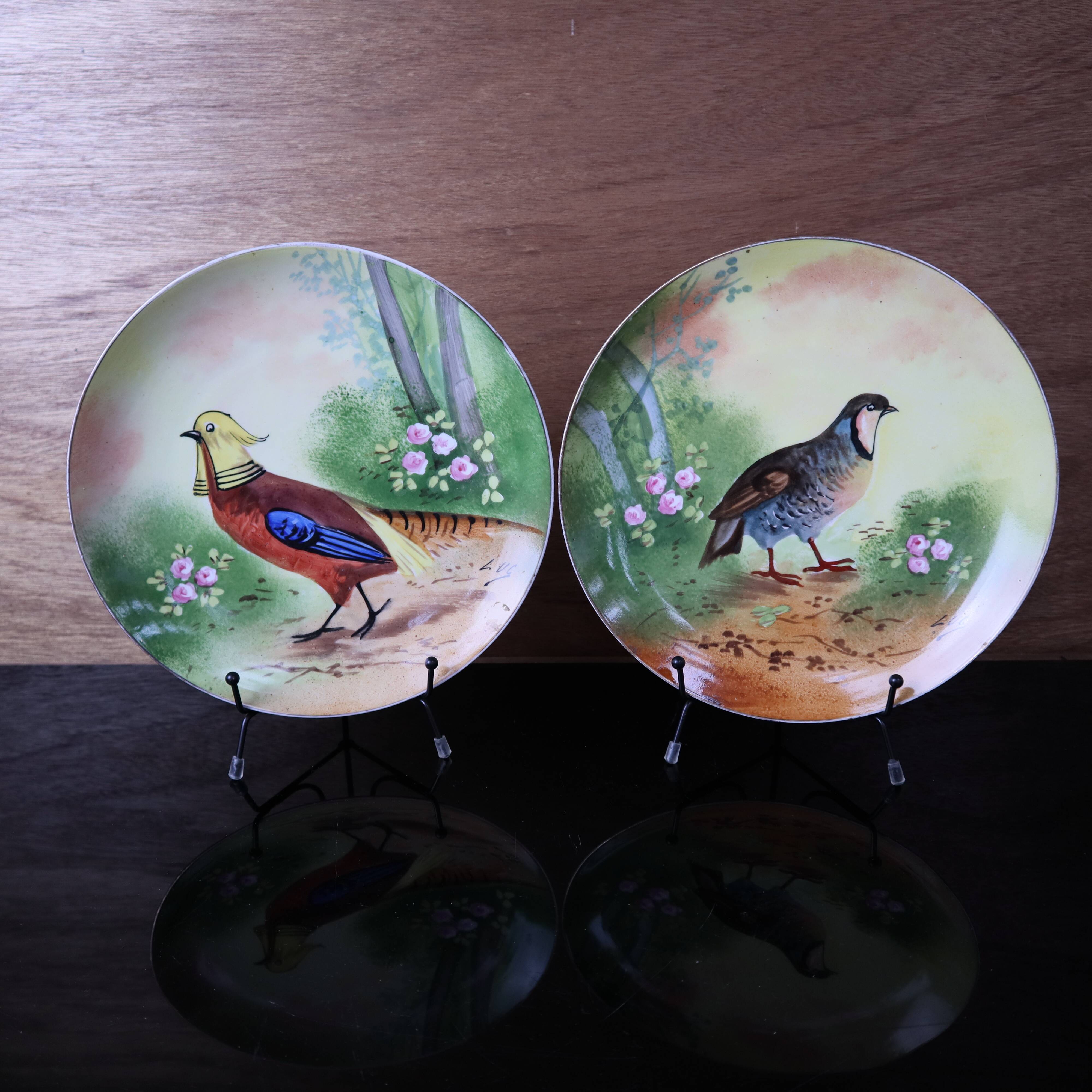 2 decorative flat plates porcelain Limoges partridge and pheasants
