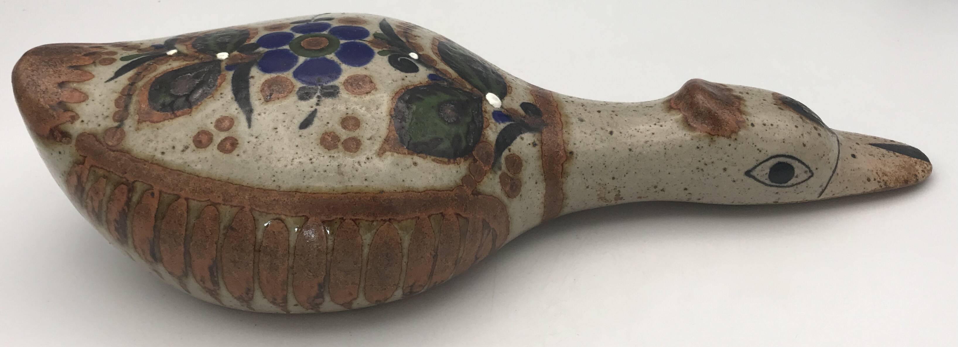 Ceramic Duck from Mexico, floral painting decoration