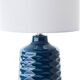 blue ceramic table lamp with white fabric shade