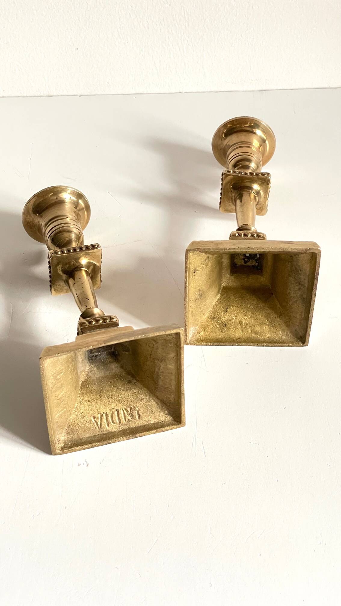 Pair of Vintage INDIA Solid Brass CANDLE HOLDERS