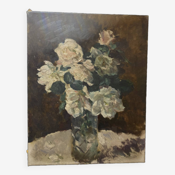 Huile sur toile bouquet de fleurs XXe siècle