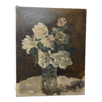 Huile sur toile bouquet de fleurs XXe siècle