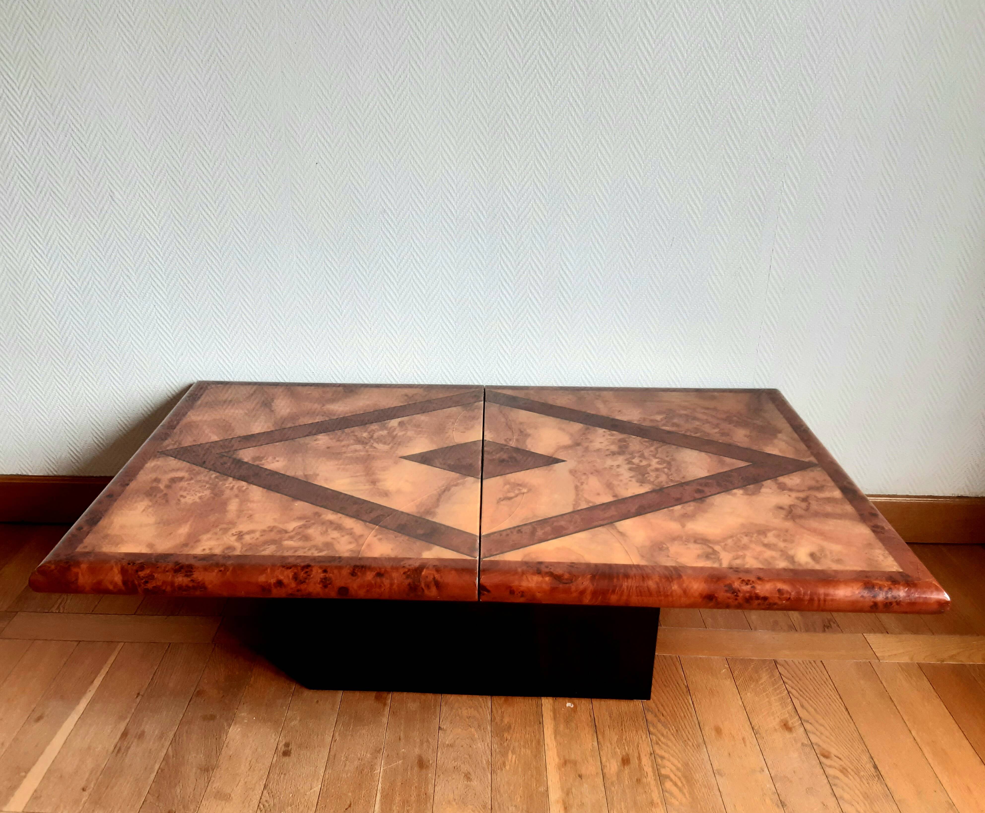 1970s Elm Burl Bar Coffee Table
