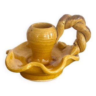 Provencal candle holder in glazed ceramic