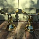 Pair of coffee tables gilded metal smoked glass top