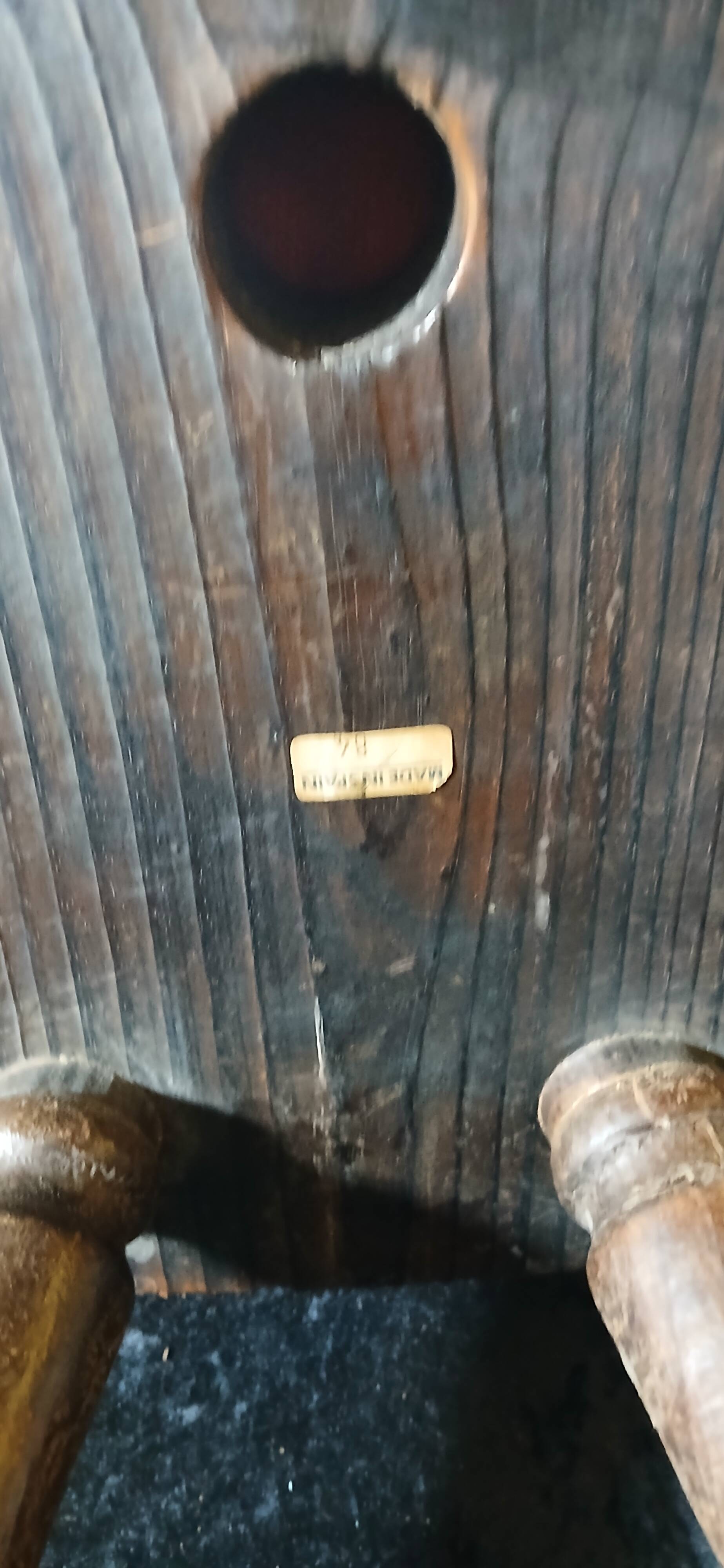 Carved wood and faux leather bench or vintage spanish ottoman footstool