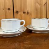 Set of 2 Apilco Flat French Porcelain Coffee Cups with Saucers, Model Flora