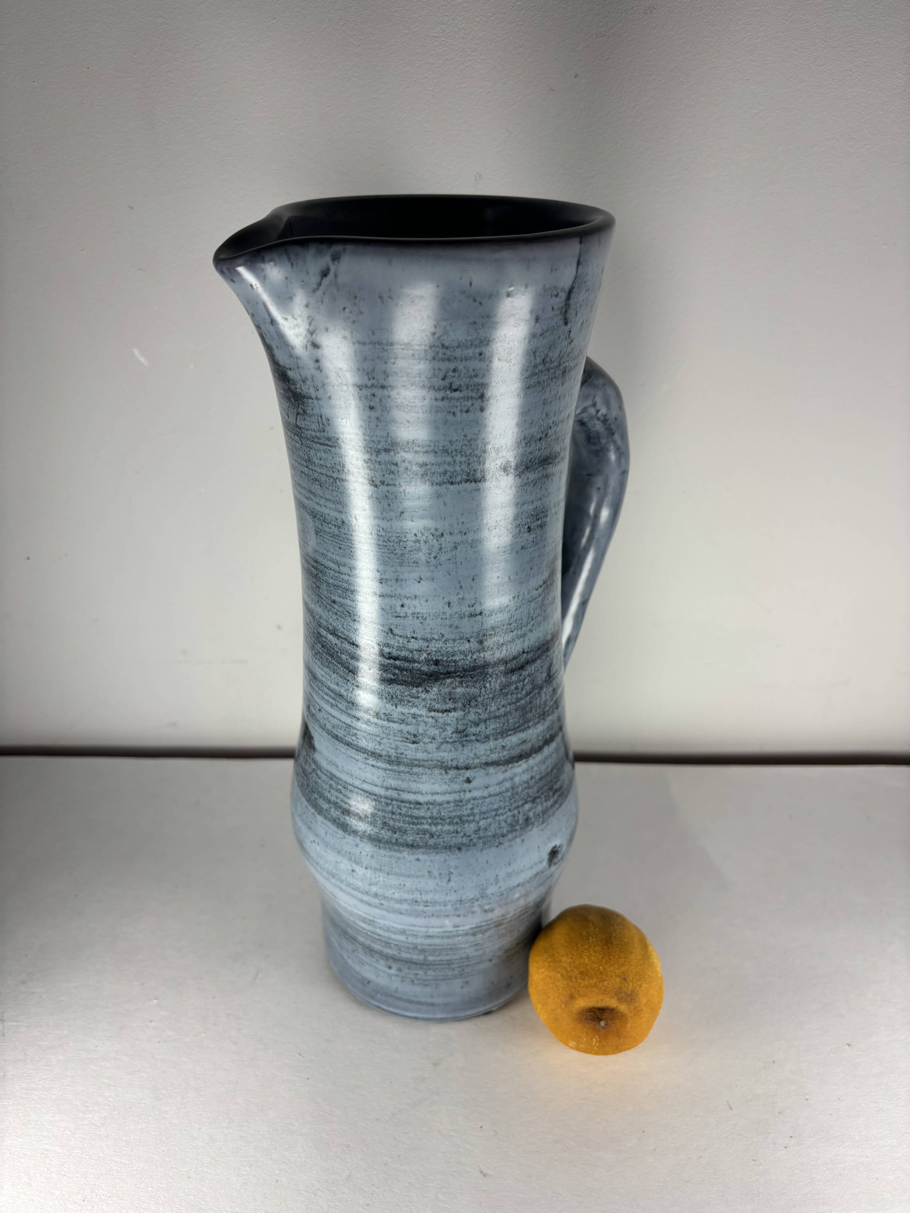 Blue ceramic pitcher Jacques Pouchain Dieulefit France 1960