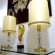 Pair Large Vintage Lamps, Glass & Brass