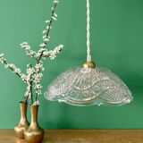 Suspension abat-jour vintage en verre travaillé - collection vaisselle -