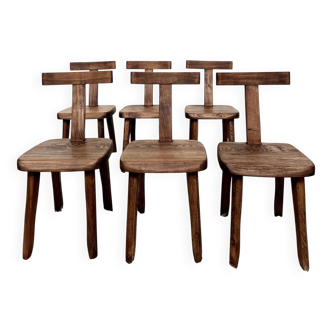Set of 6 Aranjou chairs "Model T" in solid elm.