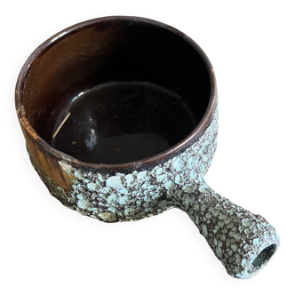 Poêlon en céramique de Vallauris – émail lave turquoise – années 50/60