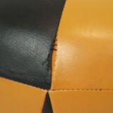 Round Vintage Pouf Orange Black Leatherette 1960s