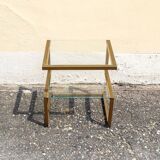 Table basse en laiton avec double étagère en verre, années 1970