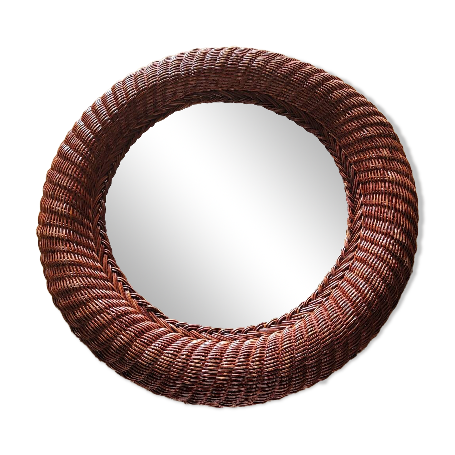 Vintage round rattan mirror