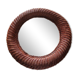 Vintage round rattan mirror