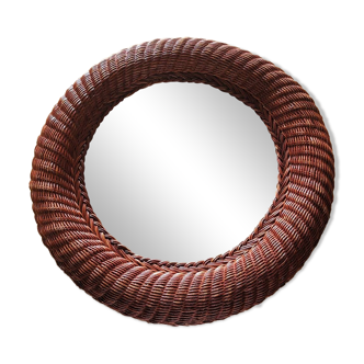 Miroir rond en rotin vintage