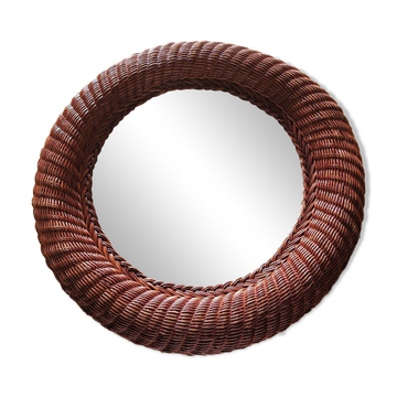 Vintage round rattan mirror