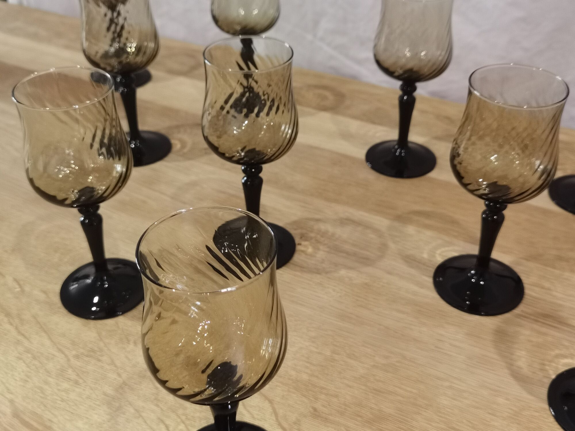11 vintage black foot smoked twisted water glasses