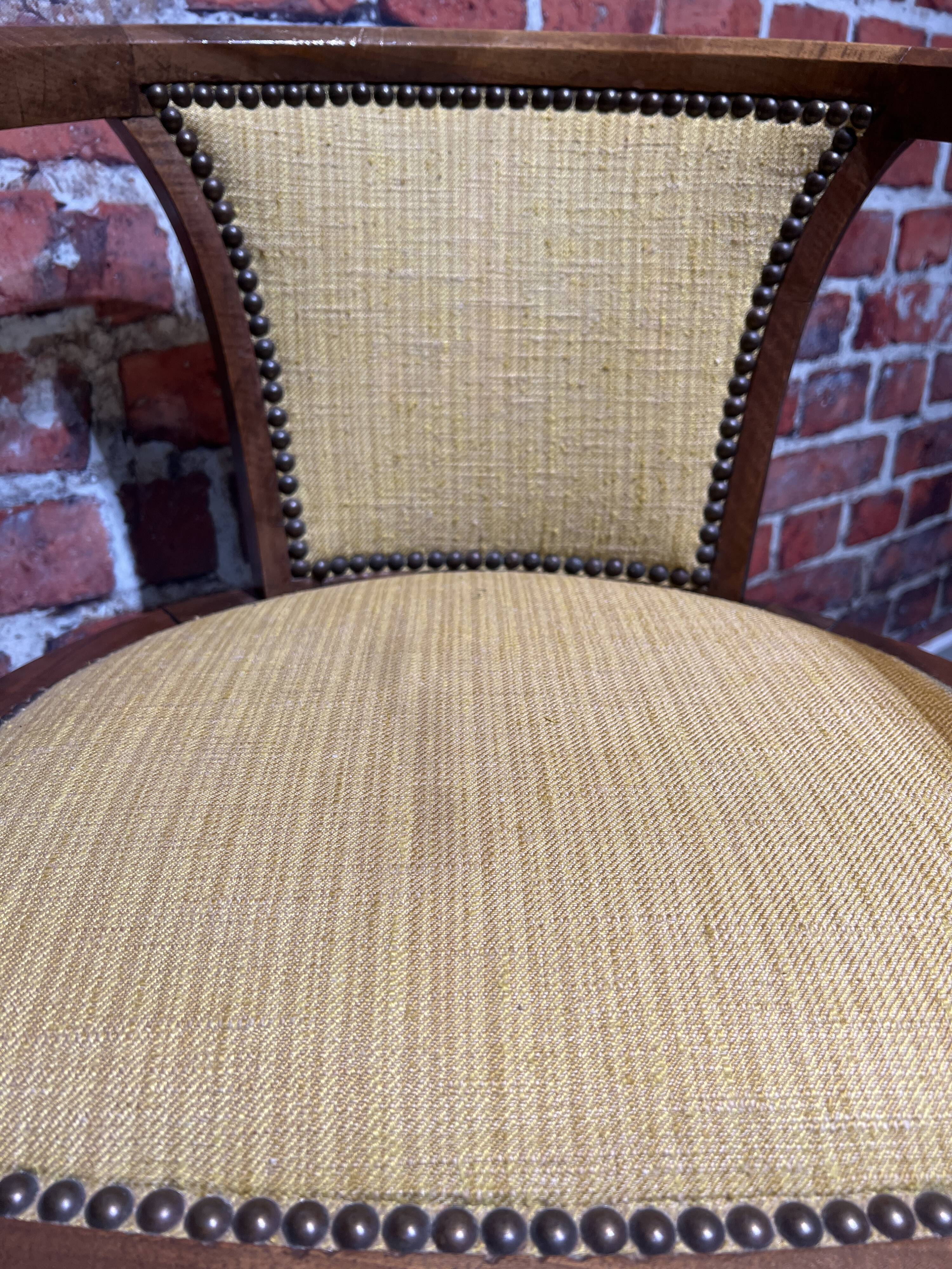 Set of a chair and an armchair in wood and yellow fabric