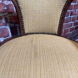 Set of a chair and an armchair in wood and yellow fabric