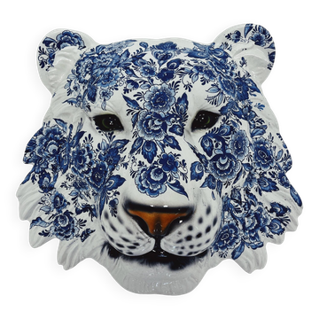 Masque de tigre en céramique bleue de Delft