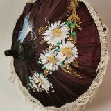 Ancienne ombrelle parapluie de poupée  en bois et tissus à fleurs époque 1950
motifs asiatiques