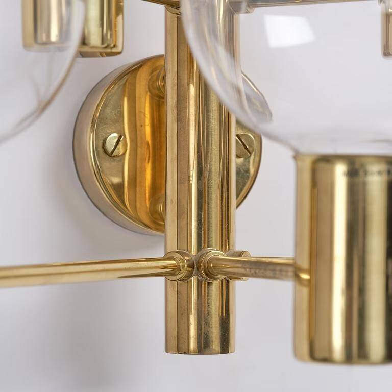 Hans-Agne Jakobsson Clear Glass and Brass Wall Lights, a pair, Sweden 1960