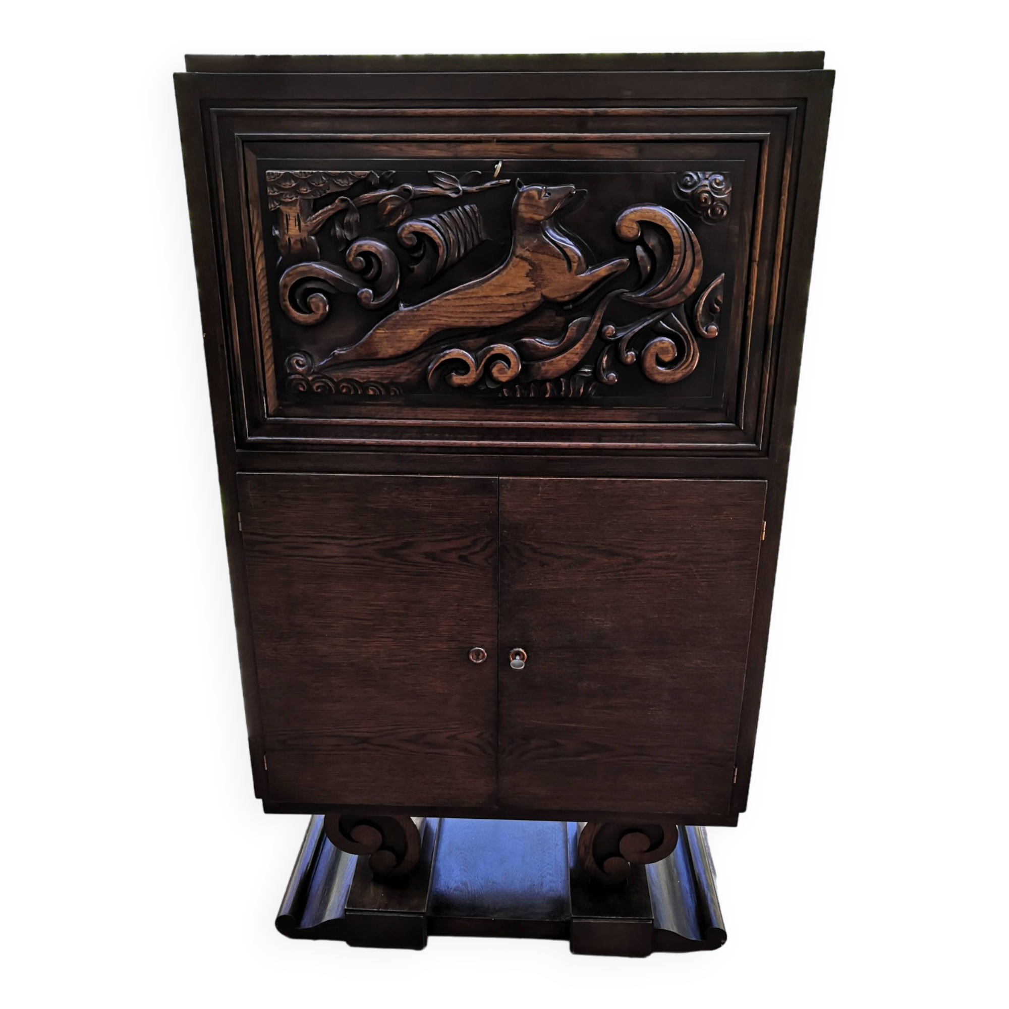 Vintage Art Deco carved bar cabinet