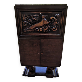 Vintage Art Deco carved bar cabinet