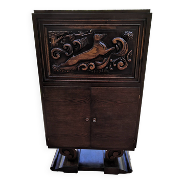 Vintage Art Deco carved bar cabinet
