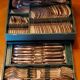 Silver metal housewife of the 50s shell model 76 pieces in its box